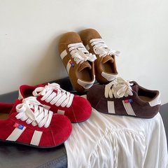 复古拼色德训鞋女2025年秋季新款系带圆头休闲板鞋时尚百搭阿甘鞋