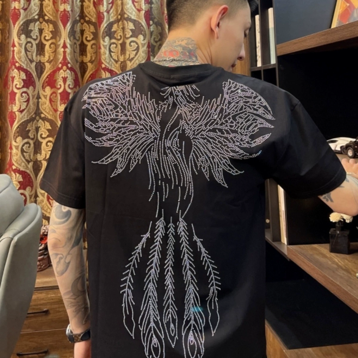 Летняя облегающая мужская повседневная рубашка со стразами и короткими рукавами с круглым вырезом и половиной рукавов, модная модная базовая футболка для пар