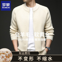 罗蒙100%羊毛高端针织开衫外穿男士羊毛衫秋冬厚款百搭拉链外套