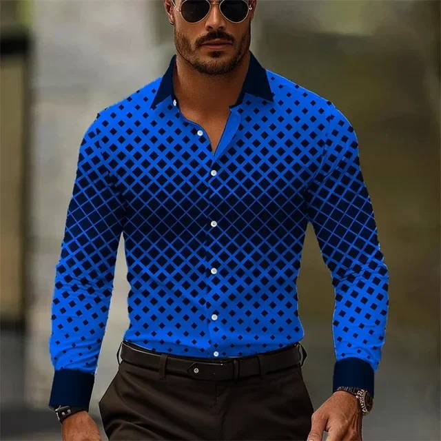 2023 primavera y otoño diseño degradado suelta solapa botón camisa nuevo top hombre MB12