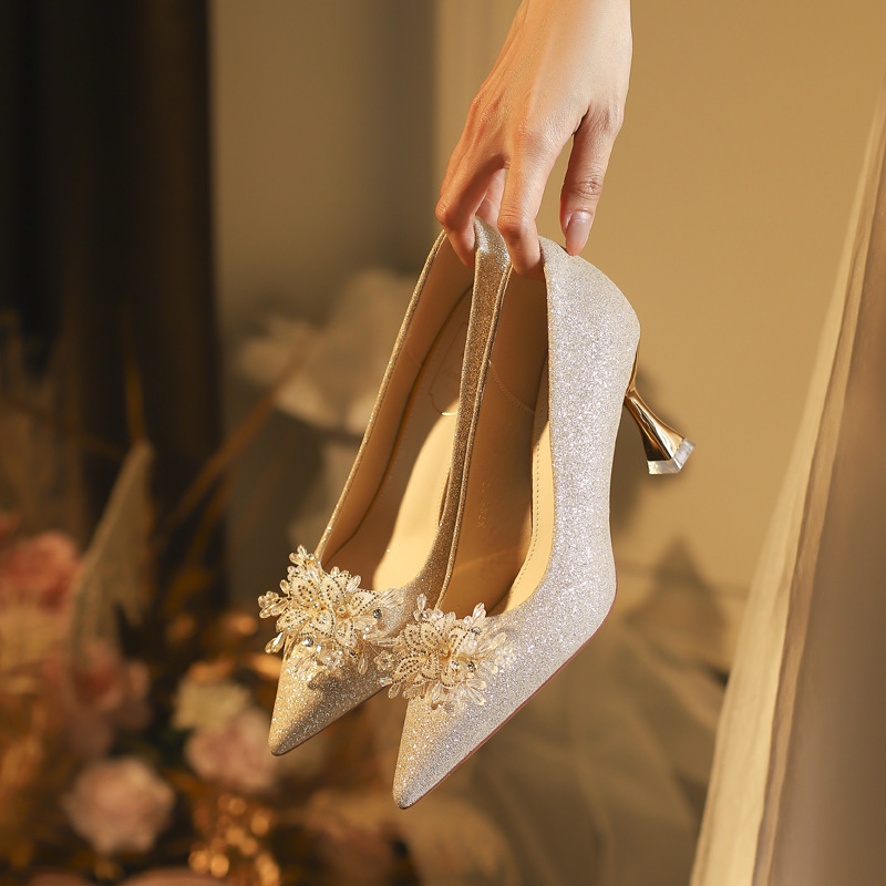 X788-61 Crystal Wedding Shoes for Women 2025 New Style Xiuhe Main Wedding Dress Bridal Shoes Wedding Stiletto High Heels 32-43