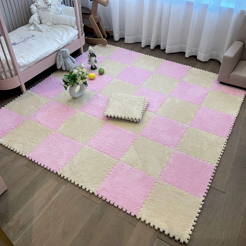 Sub-cut carpet, bedroom bedside blanket, large-area children's foam floor mat, plush, stain-resistant, fully spliced