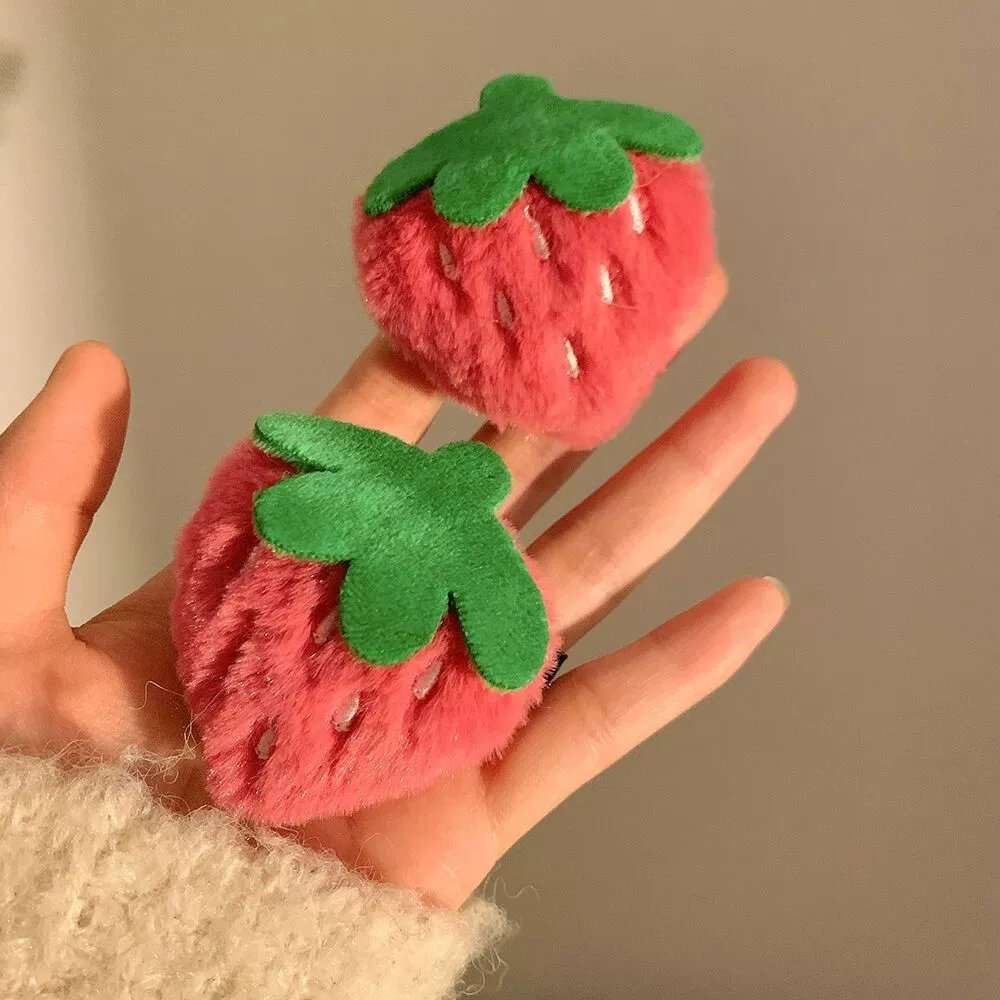 Милая розовая плюшевая клубника заколка Мягкая Милая челка зажим Сладкая красота головной убор утконоса заколка аксессуары для волос