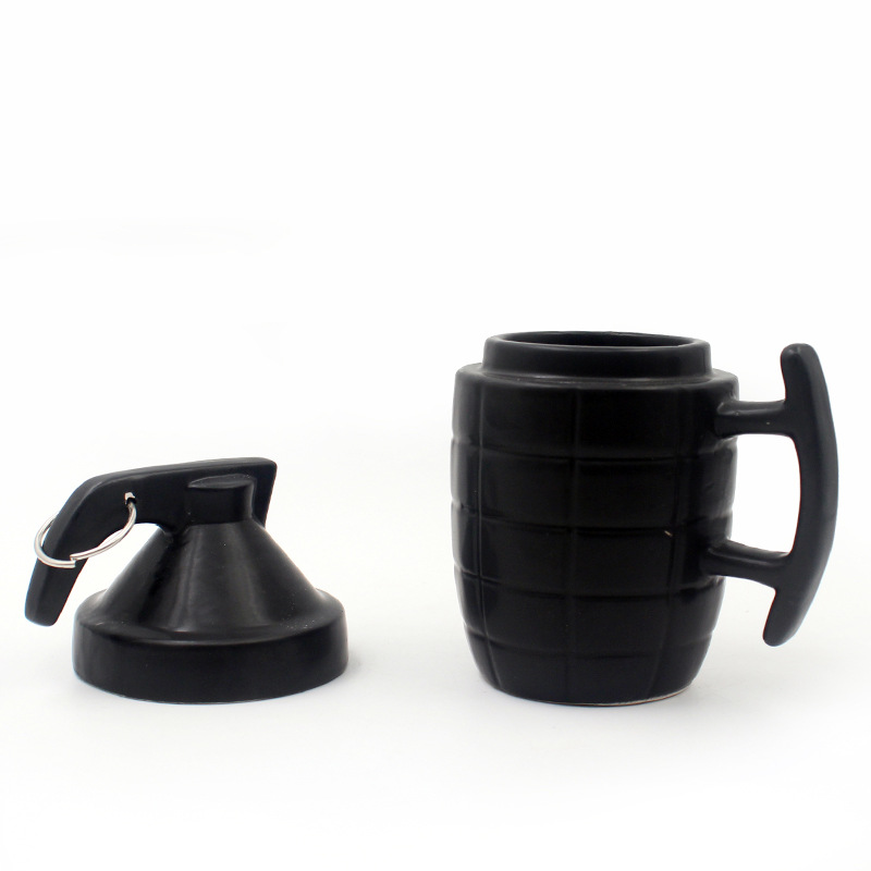 Taza de granada con temática militar con tapa para novio, taza de café de cerámica con diseño de mina terrestre.