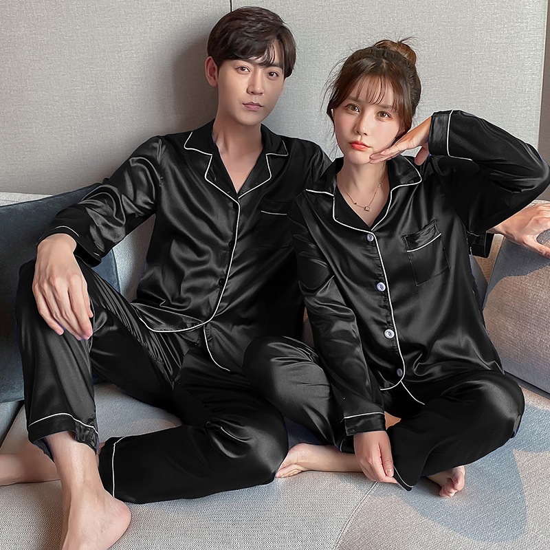 Pajamas de pareja de hielo de verano de mangas largas damas cardigan casuales sueltos primavera y otoño hombres de mediana edad ropa para el hogar grande
