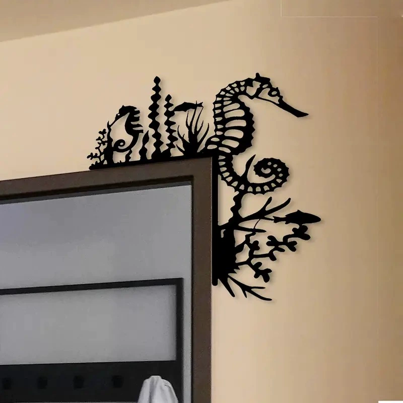 Черный морской конек, железный дверной косяк, украшение в стиле современного искусства, украшение для угла двери, имитация морского конька, украшение на стену