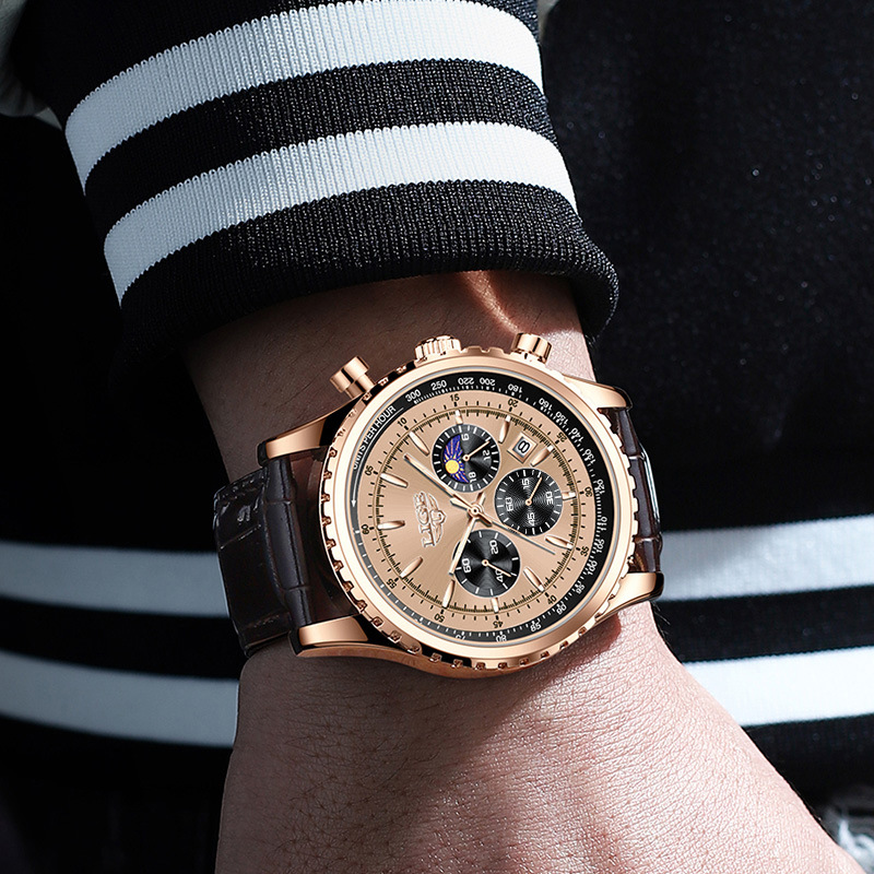 Lige2023新品メンズクォーツ腕时计多机能クロノスポーツ防水腕时计ビジネスメンズ腕时计