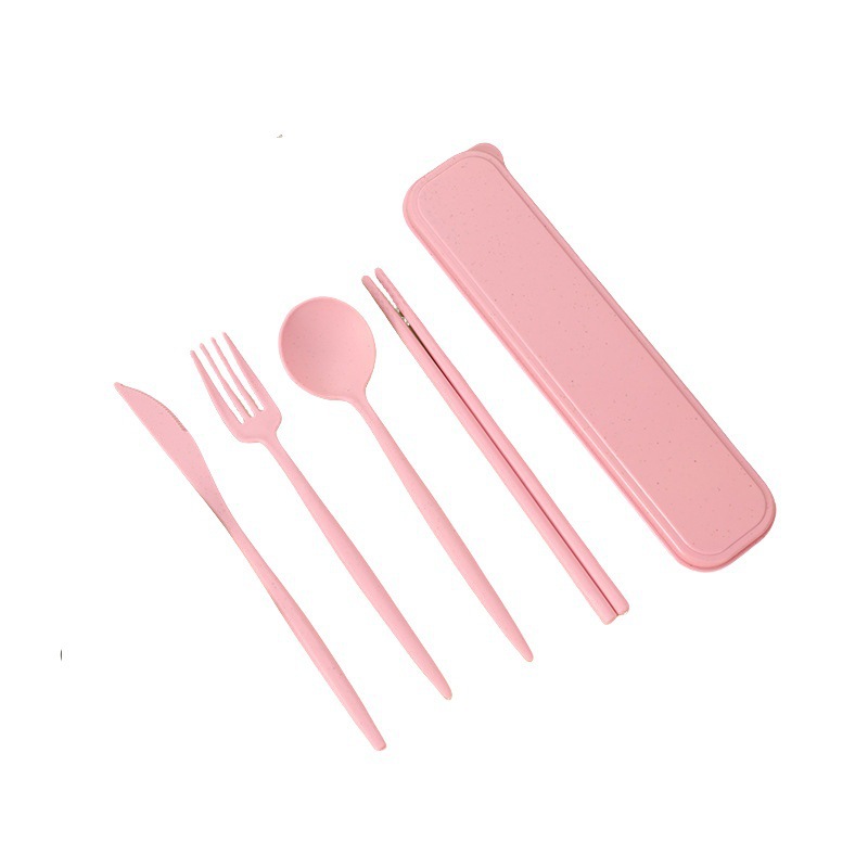 Set portátil de cubiertos de paja de trigo, 4 piezas, para estudiantes y viaje