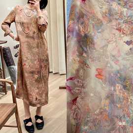 香云纱红云纱花罗绞罗印花面料旗袍连衣裙服装桑蚕丝布料