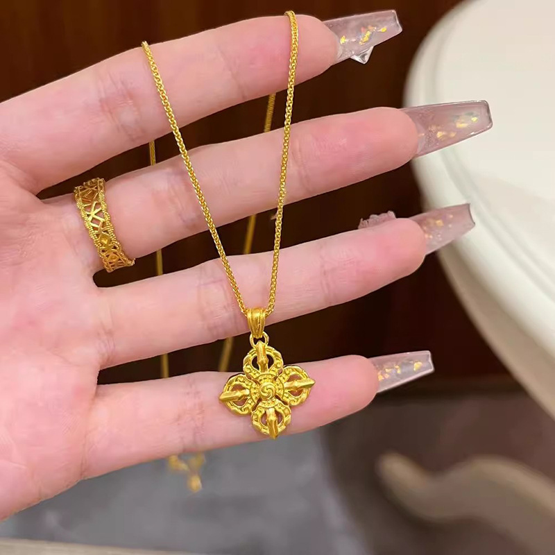 新中式十字金刚杵吊坠颈链女满钻镶嵌点钻项链新款锁骨链挂坠礼物|undefined