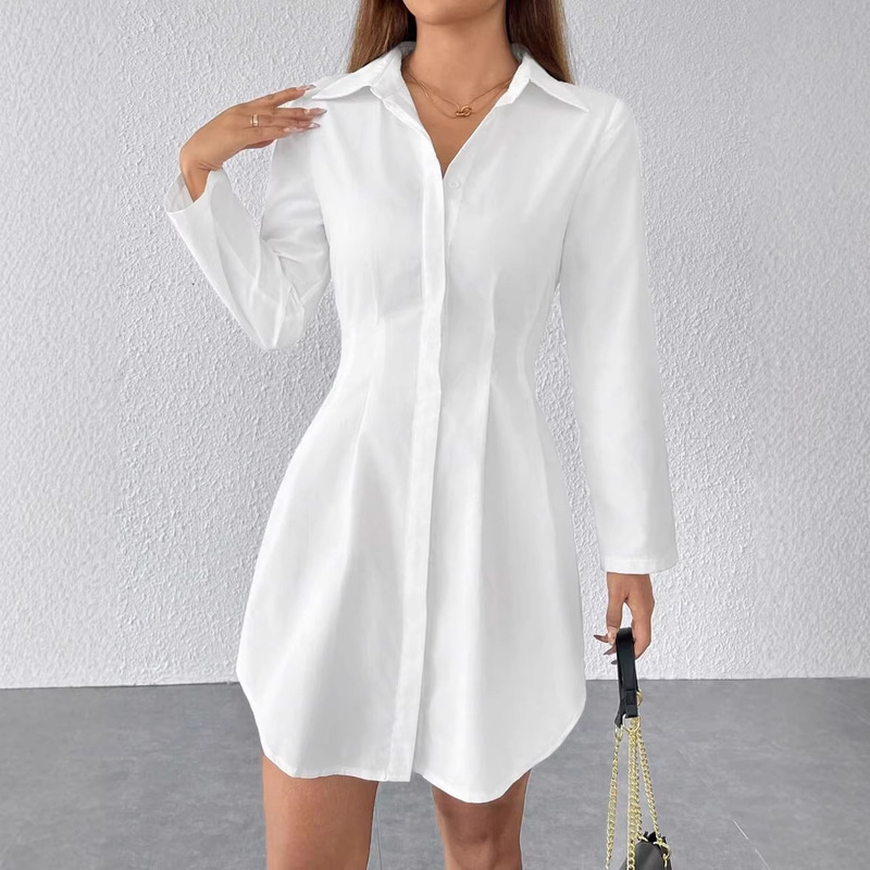 Amazon Cross-Border European and American Autumn and Winter Shirts for Women, Long-Sleeved Cardigans, Lapel Button Dresses, Women's Clothing