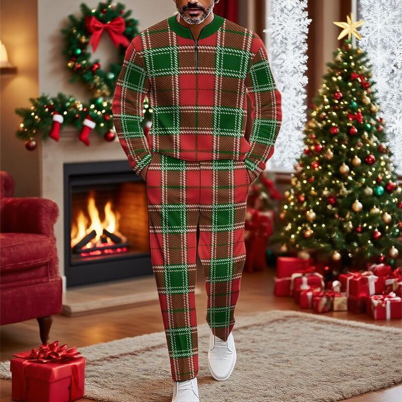 Temu New Autumn and Winter Cross-Border Hot Sale Men's Casual Christmas Asymmetrical Plaid Pattern Men's Casual Suit