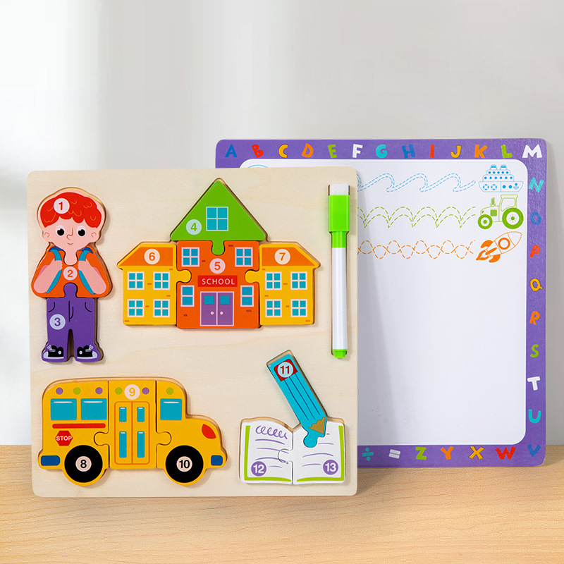 Niños de madera 3D puzzle tridimensional vehículos de transporte de animales cognición gran tablero de puzzle juguetes de educación temprana