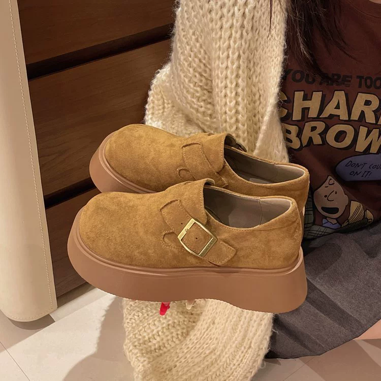 Туфли лоферы 2025 весна новый стиль Birkenstock обувь, пробковая подошва, плоская толстая подошва, округлый носок, обувь на slip-on/липучках