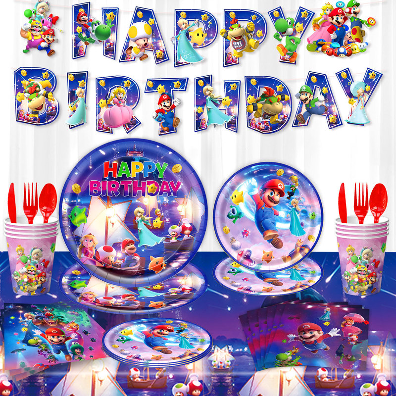 Amazon's New Product Galaxy Mario Super Mario Themed Birthday Party Decoration Supplies Banner Flag Paper Plate Amazon's New Product Galaxy Mario Super Mario Themed Birthday Party Decoration Supplies Banner Flag Paper Plate