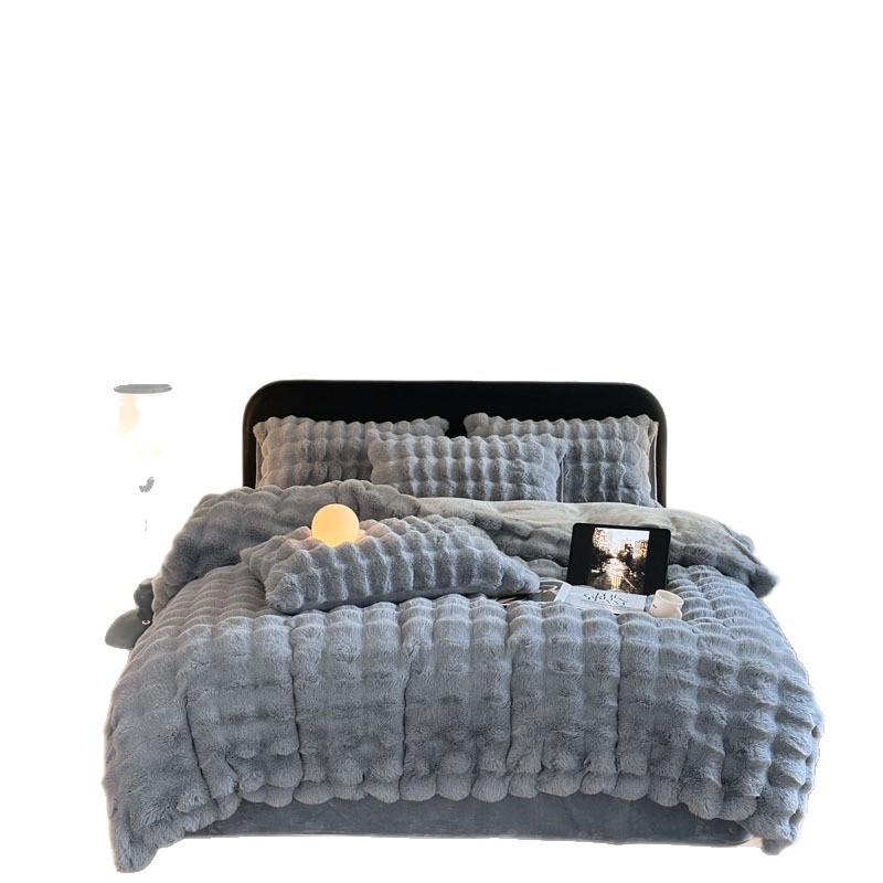Conejo de peluche de alto peso set de cuatro piezas sábanas cubierta de invierno engrosado cubierta de cama de peluche set de tres piezas