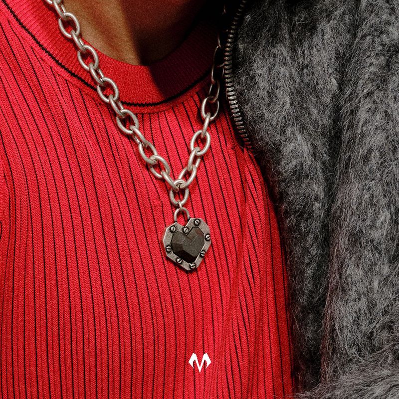 Men's Diamond Heart Necklace With Cuban Chain For Couples Grey_voghion.com