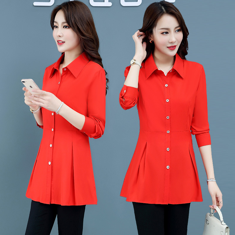 2026 Spring and Autumn New Mid-Length Long-Sleeve Shirt for Women, Korean Style Slim Fit, Stylish Plus Size Women's Base Shirt Dress