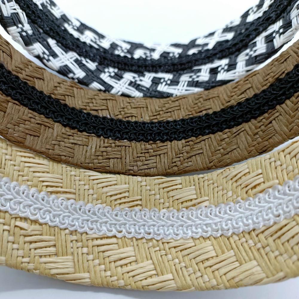 米黄土黄黑白格纸草编织4cm发圈-IMG2022061218