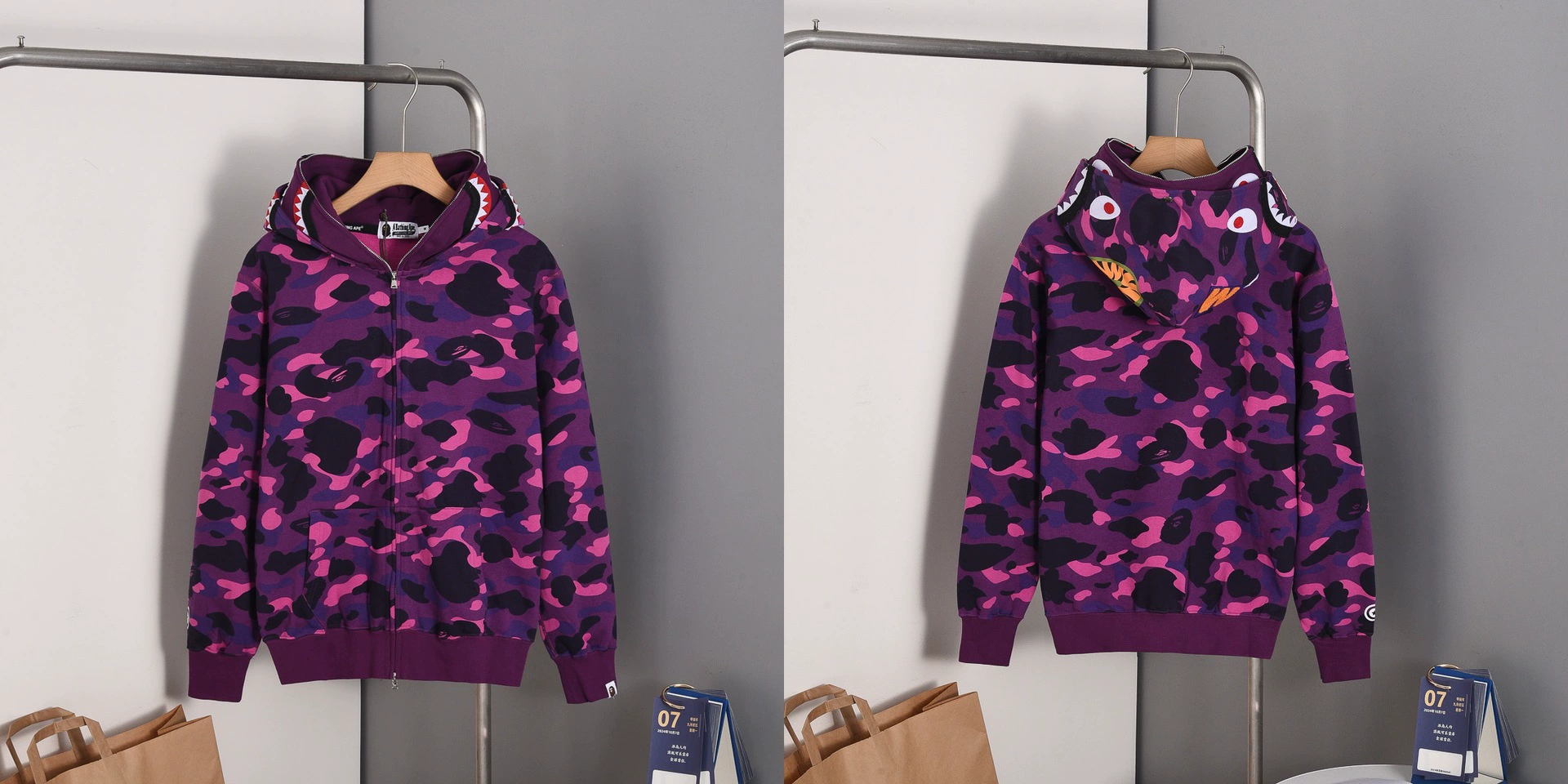 (Cross-border trading), camouflage cloth, shark, sweatshirt with hood with zipper, with embroidery