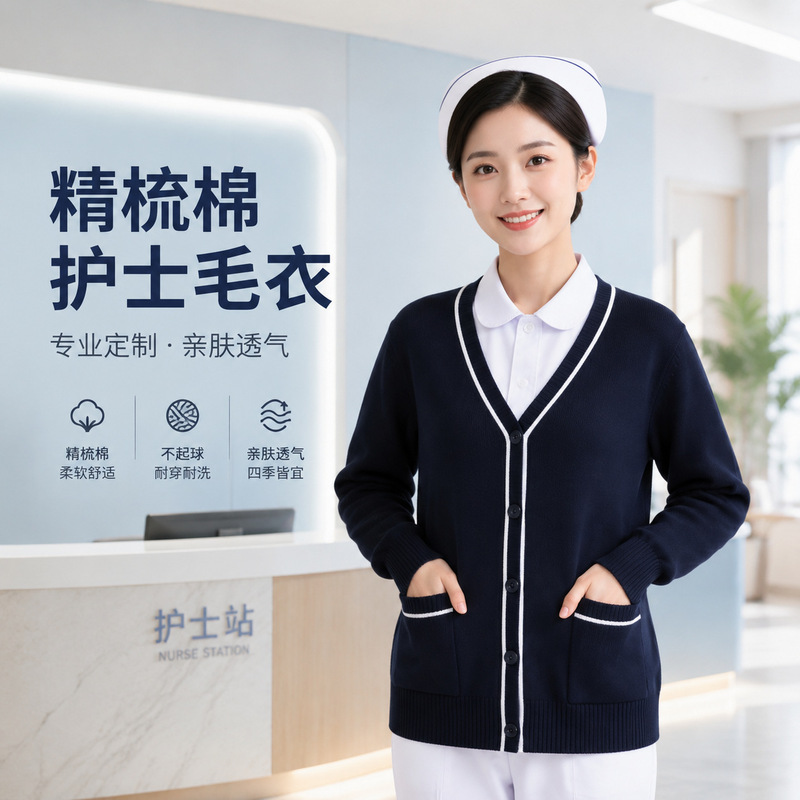 Combed Cotton Nurse Sweater for Women, Skin-Friendly, Non-Irritating, Loose-Fitting, Long-Sleeved, Knitted Outerwear, Workwear, Commuting Knitted Cardigan Combed Cotton Nurse Sweater for Women, Skin-Friendly, Non-Irritating, Loose-Fitting, Long-Sleeved, Knitted Outerwear, Workwear, Commuting Knitted Cardigan