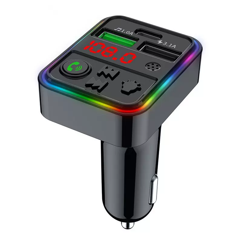 汽车插卡mp3播放器 点烟器式车载蓝牙免提电话 七彩氛围灯 F18 pd