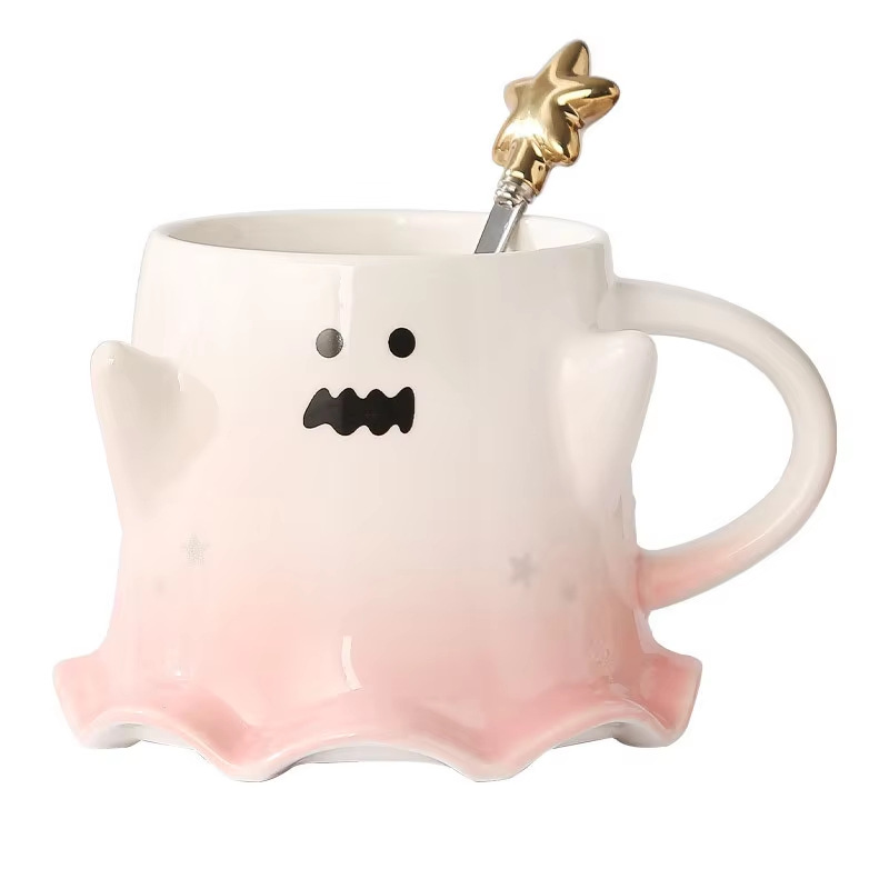 Creativo fantasma taza de cerámica con cuchara de Halloween taza de color gradiente taza de café de leche cubiertos diarios