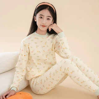 青少女大童秋衣秋裤纯棉保暖内衣中学生打底棉毛衫女孩睡衣套装