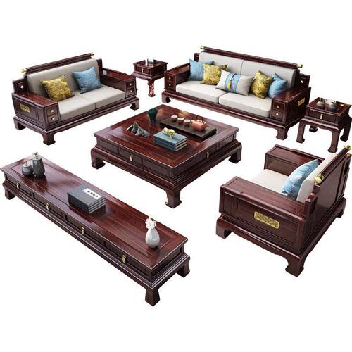 New Chinese style ebony wood sofa modern Chinese style neoclassical living room villa large apartment winter and summer solid wood sofa