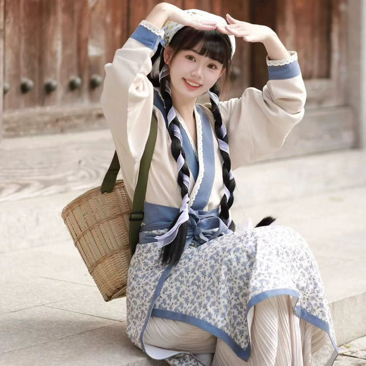 Hanfu for Women, Fairy-Like Pastoral Style Photo Shoot Outfit, Cute Countryside Girl, Village Maiden, Commoner, Farm Girl, Spinning Skirt