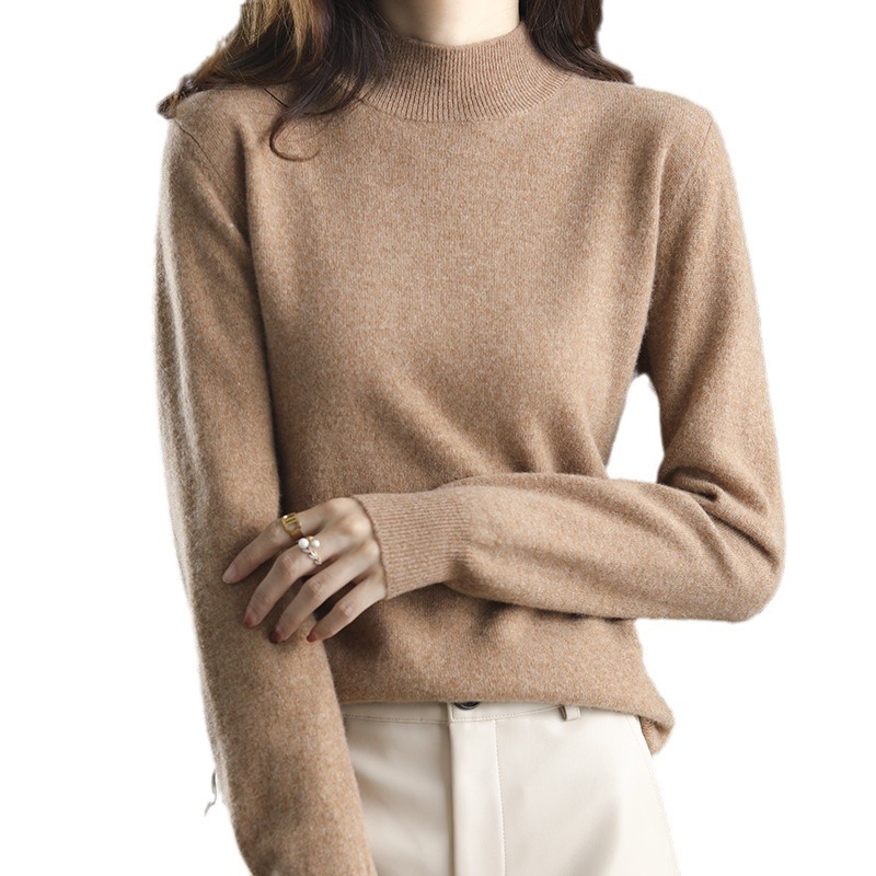 Nuevo medio suéter de cuello alto para mujer Otoño e Invierno suéter corto de color sólido suéter suelto engrosado camisa de fondo entrega de una pieza image 7