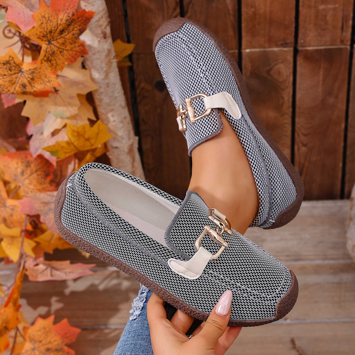 Comfortable Metal Chain Slip-On Casual Loafers Women's Flat Cross-Border Easy Wear Spring New Style_vogvips.com