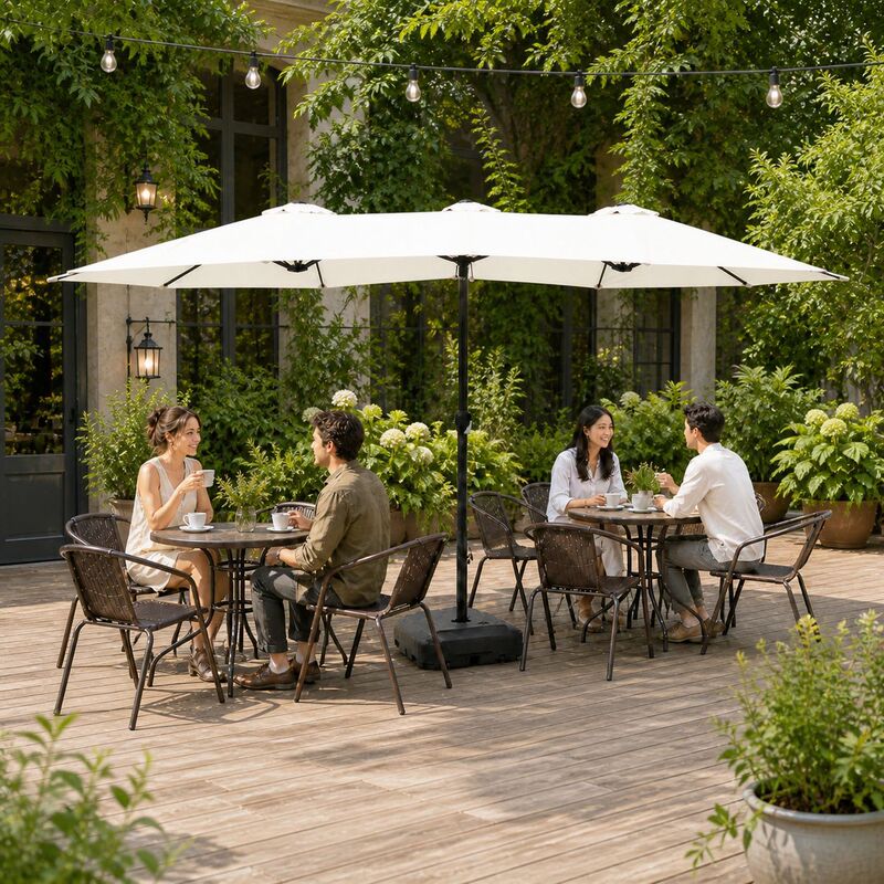 Three-head outdoor sunshade umbrella, courtyard center-pole umbrella, suitable for cafes, guesthouses, shops, and outdoor stalls; large sun umbrella for commercial use Three-head outdoor sunshade umbrella, courtyard center-pole umbrella, suitable for cafes, guesthouses, shops, and outdoor stalls; large sun umbrella for commercial use