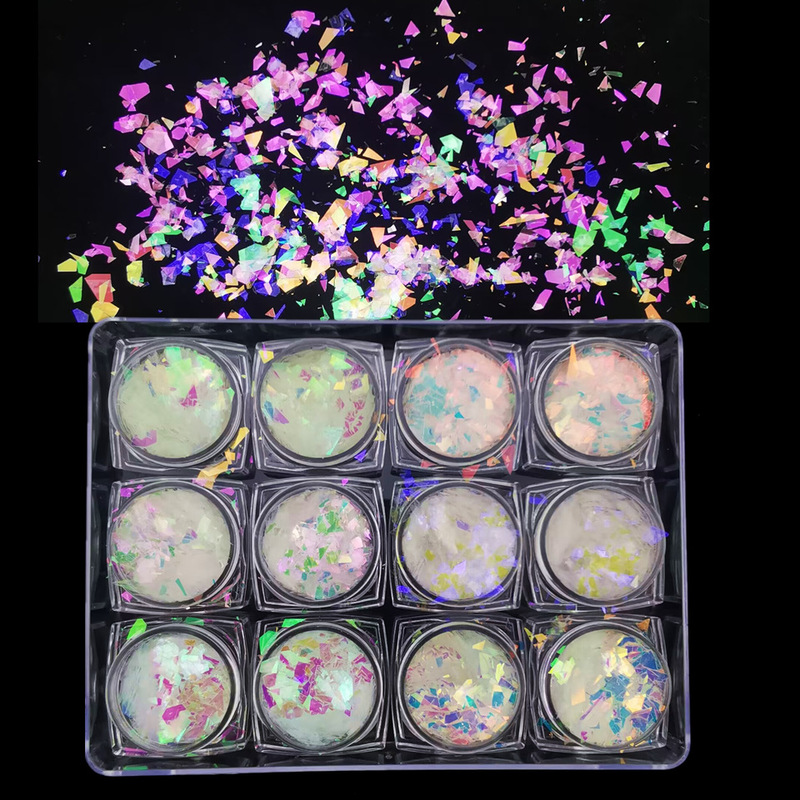 Tiktok same style manicure colorful brocade fragments thin irregular eye makeup patch epoxy material slim filling