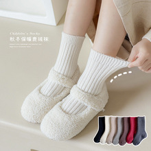 女童袜子秋冬季纯色中筒袜韩系女孩宝宝加厚保暖毛绒竖条堆堆长袜