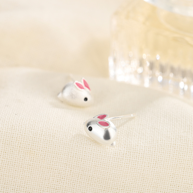 Cute Rabbit Copper Enamel Ear Studs 1 Pair