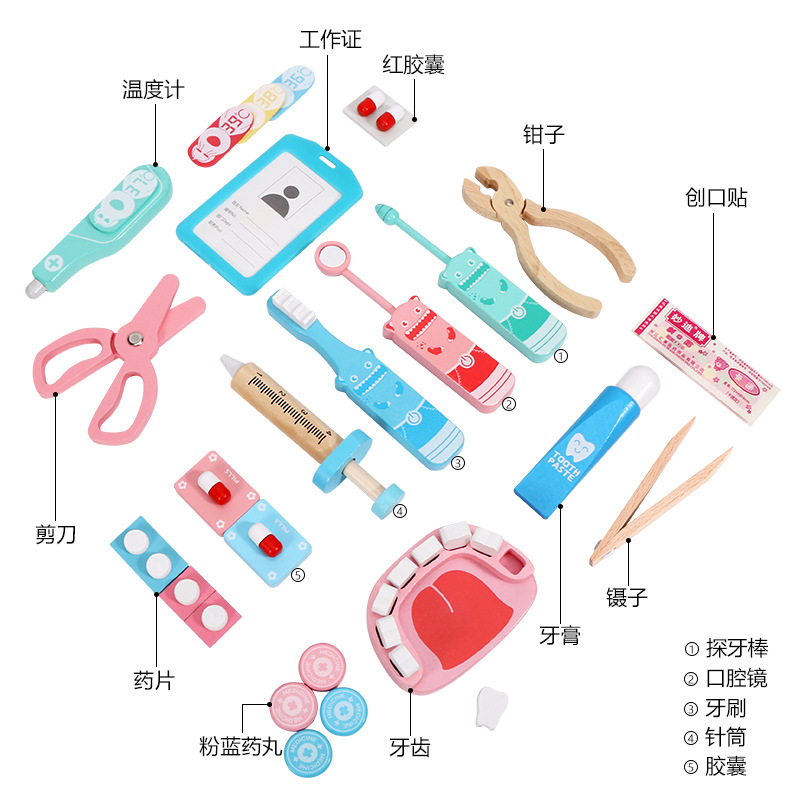 Educación Temprana de los niños y niñas educativos madera simulación paño bolsa medicina caja papel jugar sobre el hogar Juguetes