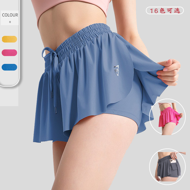 Pocket 2023 new women's foreign trade yoga clothes running fitness Sports Tennis Skirt Sports fake two-piece short culottes Pocket 2023 new women's foreign trade yoga clothes running fitness Sports Tennis Skirt Sports fake two-piece short culottes