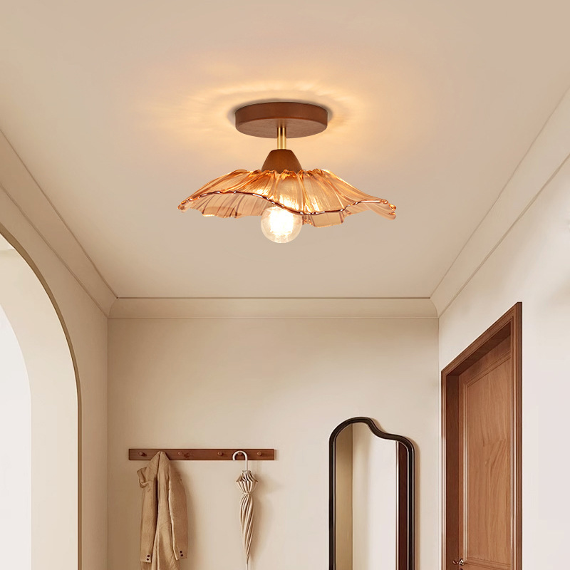 Aisle Light Corridor Light Chinese Retro Entrance Small Ceiling Light Scandinavian Simple Flower Mid-Century Style Entrance Hall Light
