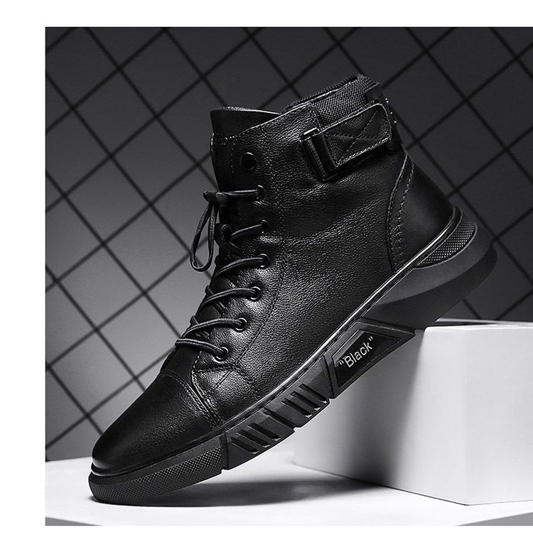 Men's Leather Winter Boots High Top Plush Lined Warm Snow Shoes_voghion.com