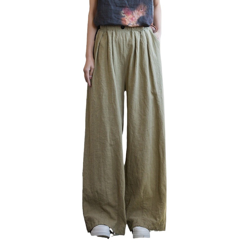 26 Winter Ramie Cotton Sand Washed Women's Loose Casual Pants Cotton Linen Women's New Product Fleece Lined Thickened Straight Long Pants Cotton Pants