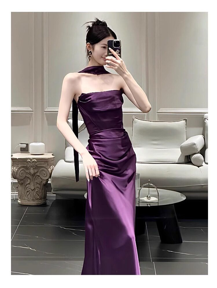 Strapless Toast Dress Purple Bridal Morning Robe High-End Understated Luxury Niche Engagement Banquet Mermaid Emcee Evening Gown_ecoleips.com
