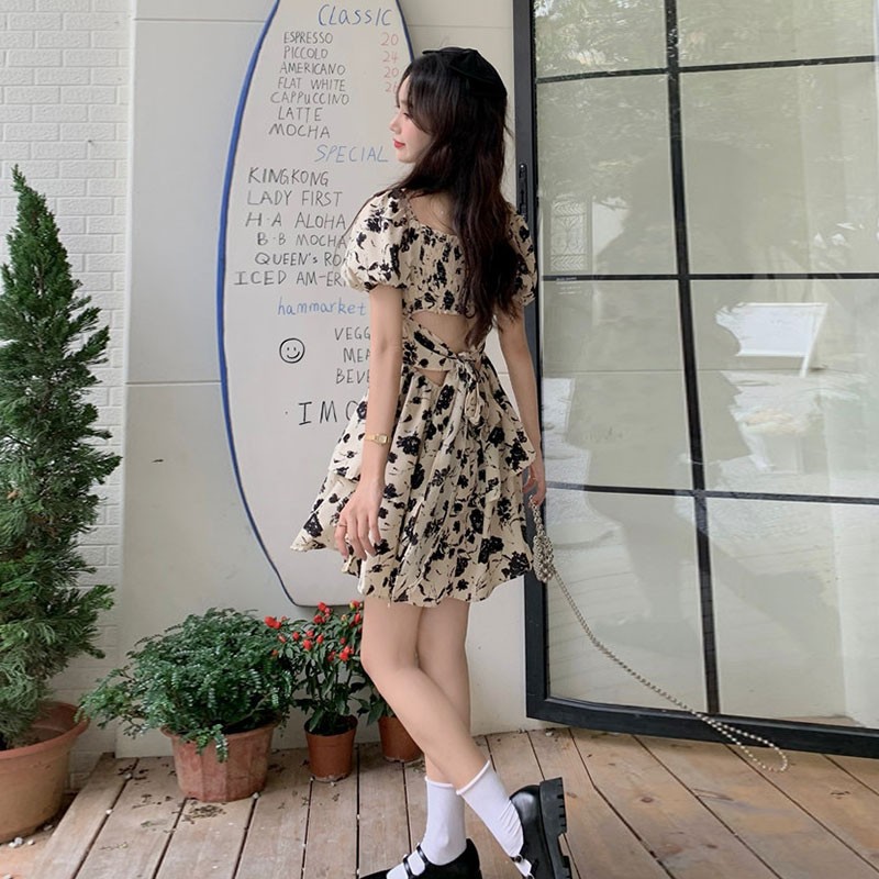香港の味のレトロなスカートの女性の夏の海辺の休暇のワンピースの仙気の超仙森系の小さい背の花のスカート