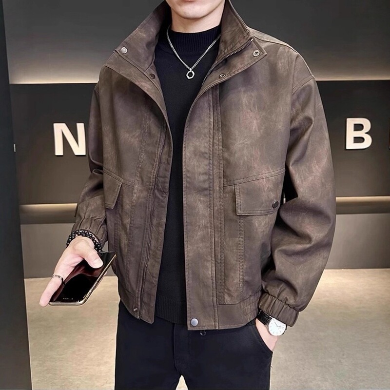American Retro Men's Leather Jacket 2025 Winter New Motorcycle Style Loose-Fitting Jacket Men's Clothing