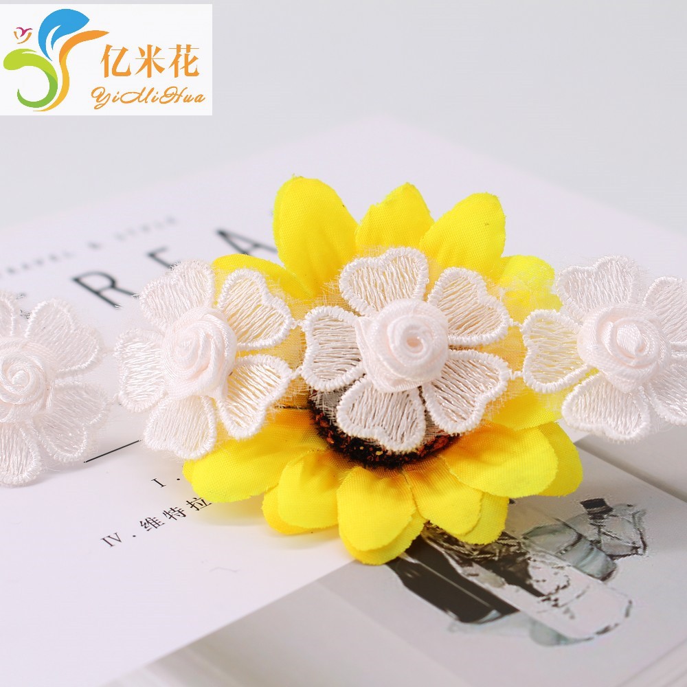 现货欧根纱花边lace立体花饰品辅料花边带手工玫瑰花朵绣花花边