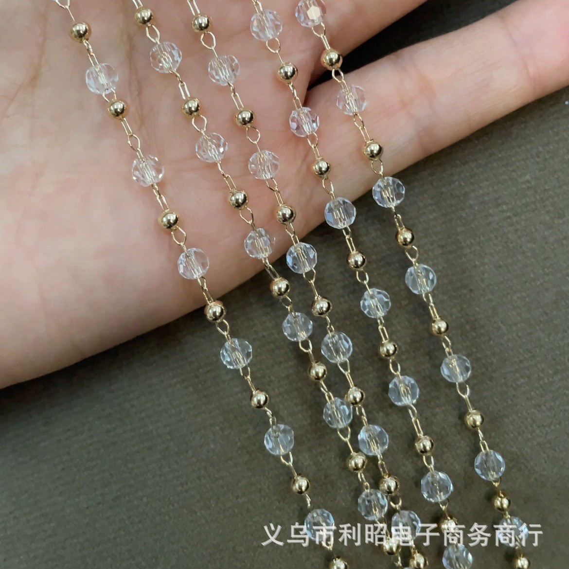 diy水晶链 4mm球黑白水晶3mm铜球 lolita服饰配件 流苏眼镜链头巾