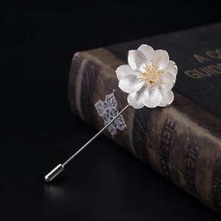 Classical fashion brooch S925 silver simple Lotus Chinese style clothing men's and women's suit accessories corsage pin