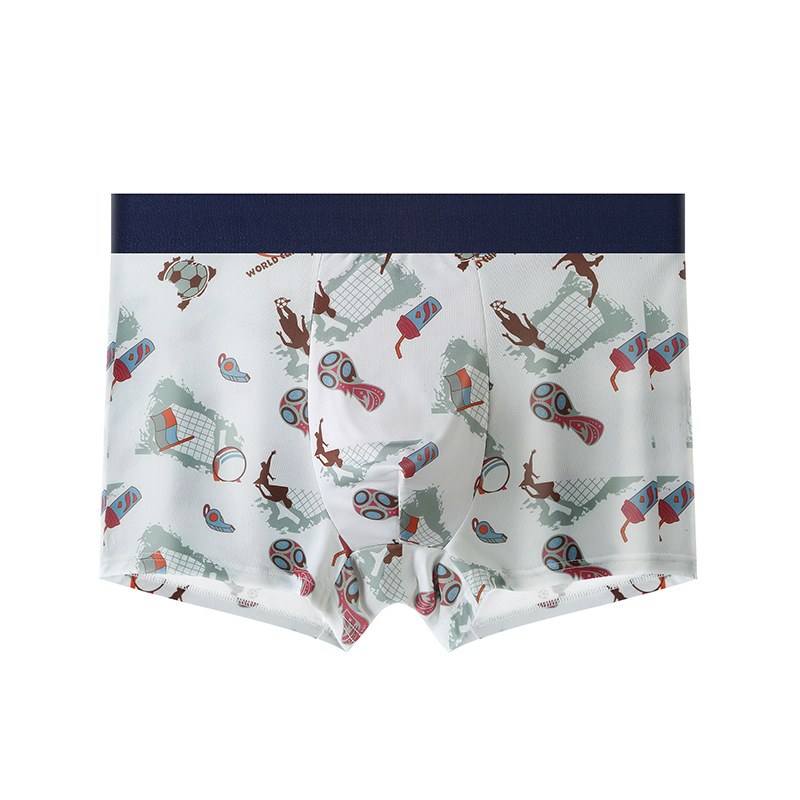 Ropa interior de hombre, seda de hielo, pantalones de cuatro esquinas con estampado antibacteriano, ropa interior de niño bóxer transpirable y sin costuras para adolescentes delgados de verano