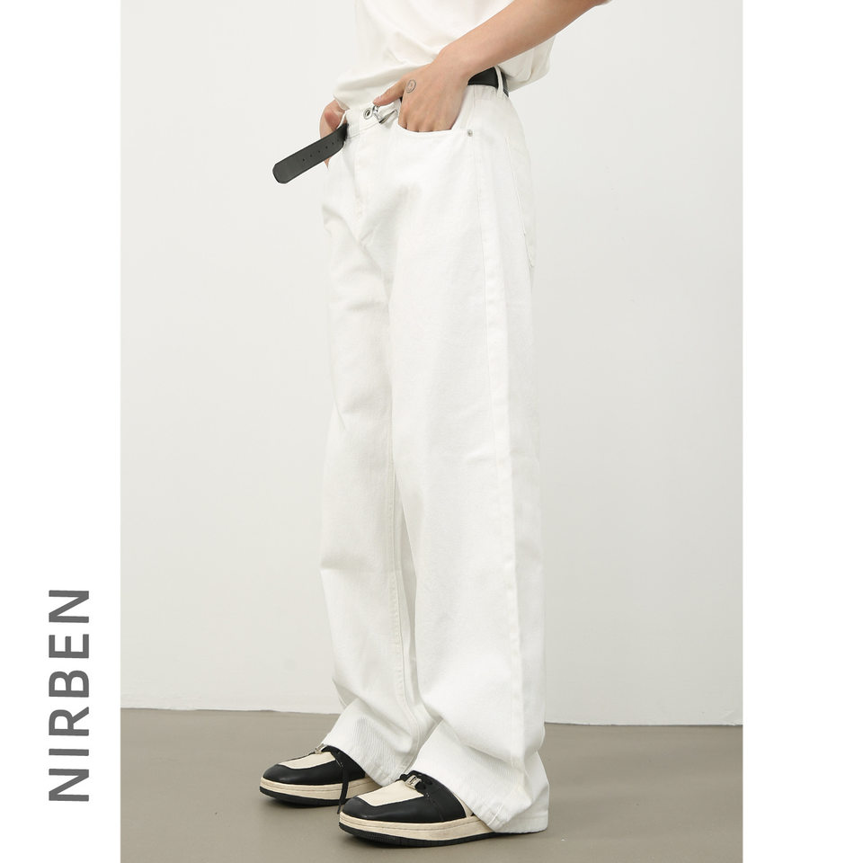 Quần jean nam ống rộng lưng thun bán co giãn phong cách retro — Màu gốc đen, Màu trắng, Màu xanh hoài cổ, Màu đen