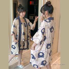 胖MM300斤特大码宽松薄款吊带短裤睡袍休闲家居服三件套装女ins潮